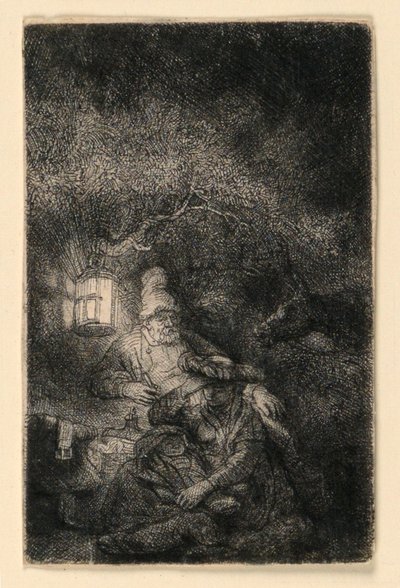 Die Rast auf der Flucht nach Ägypten: Ein Nachtstück von Rembrandt van Rijn