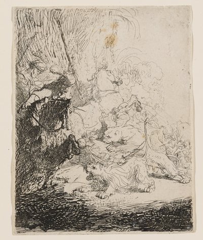 Die kleine Löwenjagd (mit zwei Löwen) von Rembrandt van Rijn