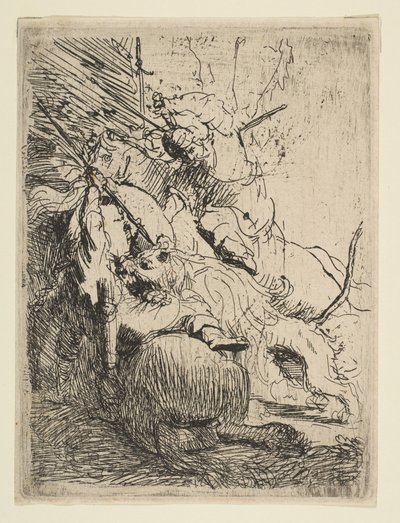 Die kleine Löwenjagd mit einem Löwen, ca. 1629 von Rembrandt van Rijn