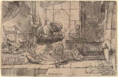 Die Jungfrau und das Kind mit der Katze und der Schlange von Rembrandt van Rijn