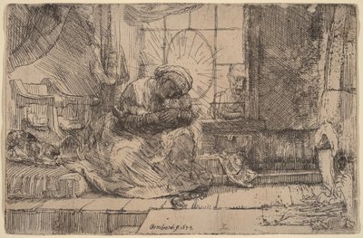 Die Jungfrau und das Kind mit der Katze und der Schlange von Rembrandt van Rijn