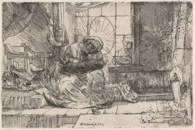 Die Jungfrau und das Kind mit der Katze und der Schlange von Rembrandt van Rijn