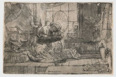 Die Jungfrau und das Kind mit der Katze und der Schlange von Rembrandt van Rijn