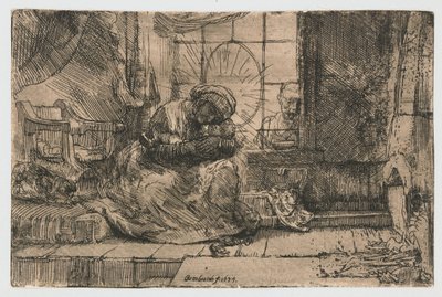 Die Jungfrau und das Kind mit der Katze und der Schlange von Rembrandt van Rijn