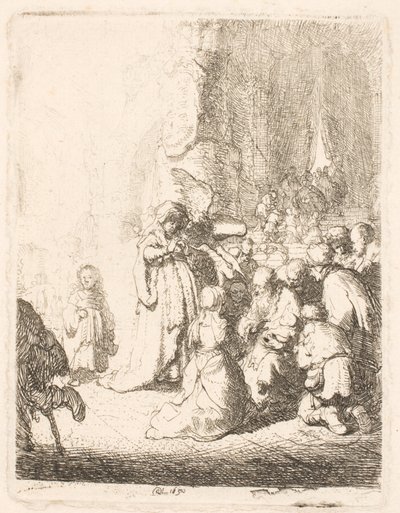Darstellung im Tempel (mit dem Engel): kleine Platte von Rembrandt van Rijn