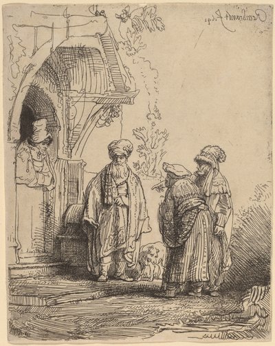 Drei orientalische Figuren (Jakob und Laban?) von Rembrandt van Rijn