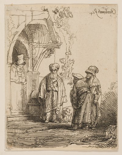 Drei orientalische Figuren (Jakob und Laban?) von Rembrandt van Rijn