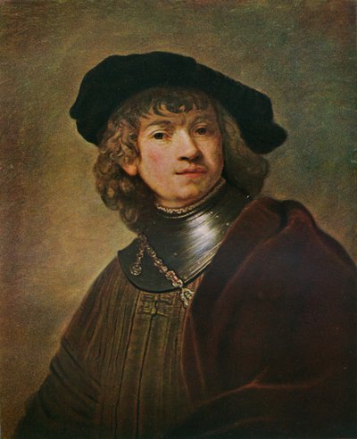 Tronie eines jungen Mannes in einem Harnisch und einer Mütze, ca. 1639 von Rembrandt van Rijn