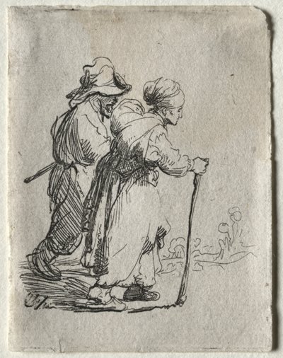 Zwei Landstreicher, ein Mann und eine Frau von Rembrandt van Rijn