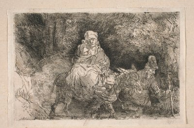 Flucht nach Ägypten - Die Heilige Familie überquert einen Bach von Rembrandt van Rijn