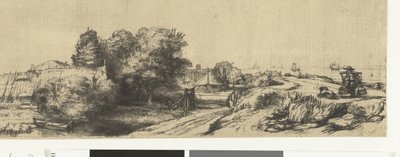 Ansicht des Diemerdijk mit einem Milchmann und Hütten von Rembrandt van Rijn