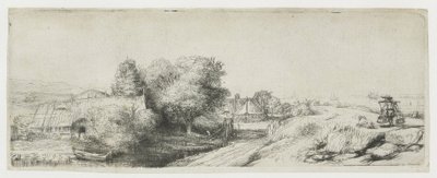 Ansicht des Diemerdijk mit einem Milchmann und Hütten von Rembrandt van Rijn