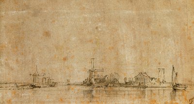 Blick auf die Amstel am Omval, links der Ringvaart des Diermermeer von Rembrandt van Rijn