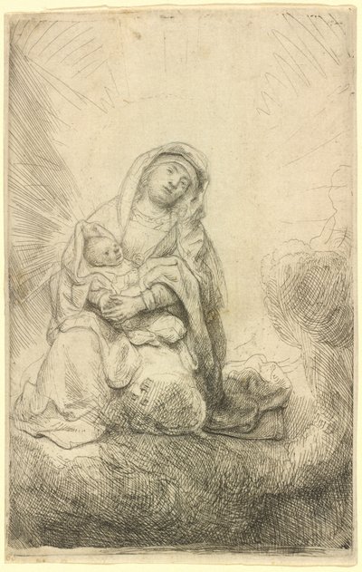 Jungfrau und Kind in den Wolken von Rembrandt van Rijn