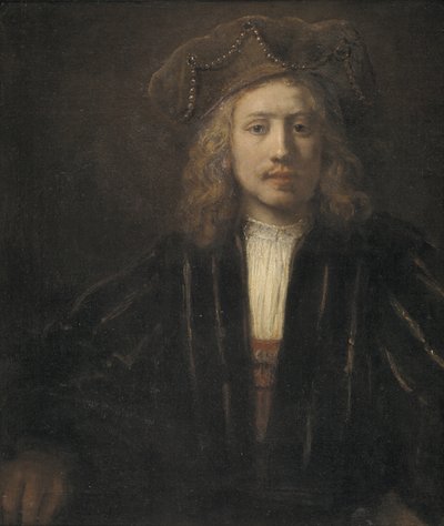 Junger Mann mit perlenbesetzter Kappe von Rembrandt van Rijn
