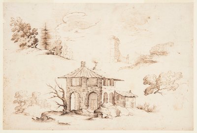 Skizzen von Bäumen und einem Haus von Remigio Cantagallina