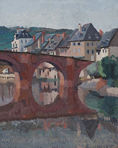 Spiegelung der Brücke auf dem Lot bei Espalion, Aveyron von René Fontayne