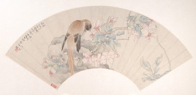 Vogel auf einem Felsen bei einem blühenden Zweig, datiert 1879 von Ren Xun