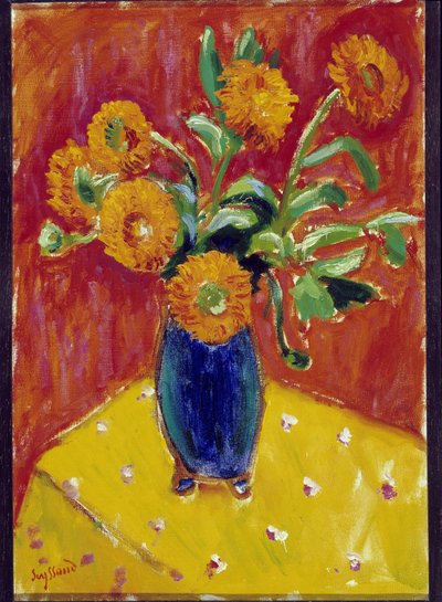 Blumenstrauß aus Pfingstrosen in einer blauen Vase von Rene Auguste Seyssaud
