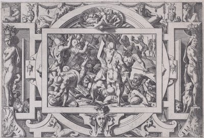 Jason wirft einen Stein auf die Riesen, 1563 von Rene Boyvin