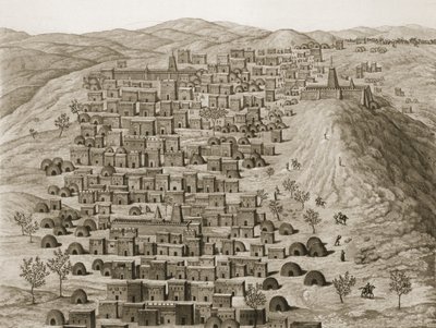 Ansicht eines Teils der Stadt Timbuktu von einem Hügel aus, Illustration aus Journal dun Voyage a Tombouctou et a Jenne, 1830 von Rene Caillie