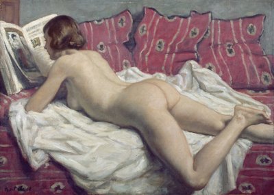 Akt auf einem rosa Diwan, ca. 1925 von René François Xavier Prinet