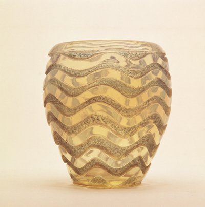 Schwerer geformter Vase mit Wellendesign in polierter Relief von Lalique, ca. 1902 von Rene Jules Lalique