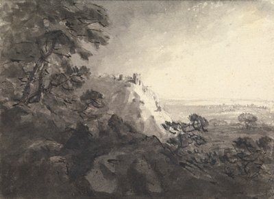 Landschaft mit einer Burg auf einem Hügel in der Mitte von Rev. William Gilpin