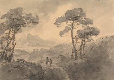 Berglandschaft mit zwei Figuren auf einer kurvigen Straße von Rev. William Gilpin
