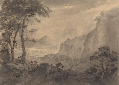 Gebirgslandschaft mit Bäumen - Hohe Felsen rechts von Rev. William Gilpin