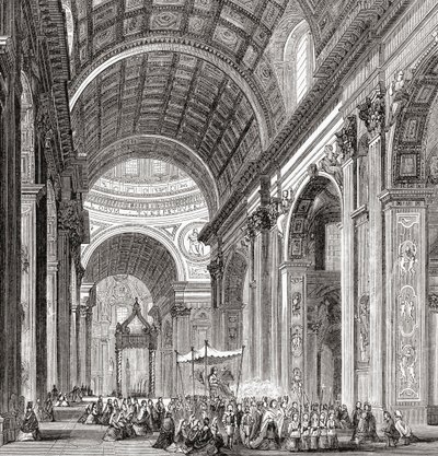 Eine Prozession in der Basilika St. Peter, Vatikanstadt, Rom, Italien im späten 19. Jahrhundert. Aus Italienische Bilder von Rev. Samuel Manning, veröffentlicht ca. 1890. von Reverend Samuel Manning