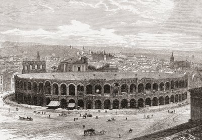 Die Arena von Verona, Piazza Bra, Verona, Italien im späten 19. Jahrhundert. Aus Italienische Bilder von Rev. Samuel Manning, veröffentlicht um 1890. von Reverend Samuel Manning