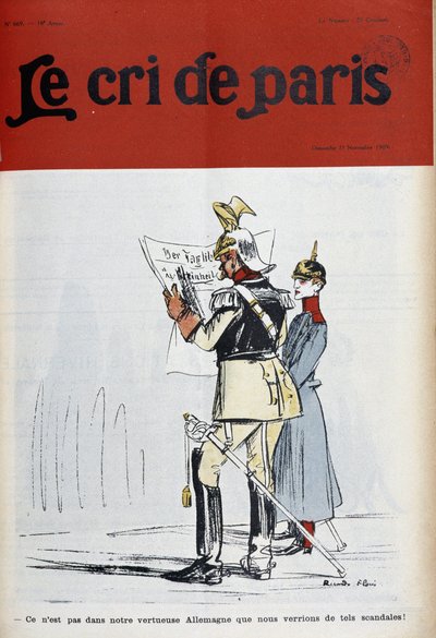 Kaiser von Deutschland (?) liest eine Zeitung, die Skandale anprangert (aber welche?), von Florès-couv. „Le Cree de Paris“ vom 21/11/1909 von Ricardo Flores