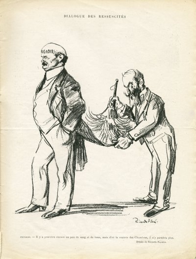 Illustration von Ricardo Flores (1878-1918) in Le Rire, 09.05.14 - Dialog der Wiederauferstandenen - Marokko, Agadir - Ceccaldi von Ricardo Flores