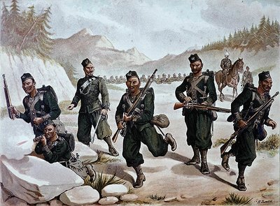 Die 3. Gurkhas im Gefecht, die anglo-indische Armee der 1880er Jahre von Richard (after) Simkin