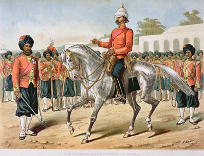 Die 7. Bengalische Infanterie auf Parade, die anglo-indische Armee der 1880er Jahre (Farblithografie) von Richard (after) Simkin