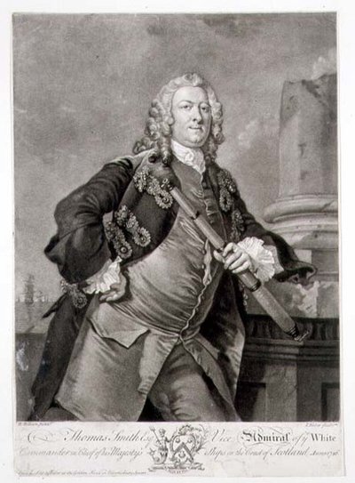 Porträt von Admiral Thomas Smith, Vizeadmiral der Weißen Flotte, graviert von John Faber 1746 von Richard (after) Wilson