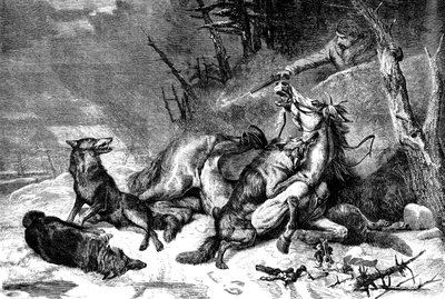 Reisender zu Pferd von einem Wolfsrudel angegriffen von Richard Ansdell