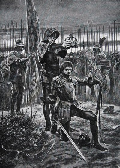 Heinrich VII. wird in Bosworth gekrönt von Richard Caton II (after) Woodville