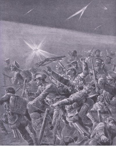 In Stacheldrahtverwicklungen gefangen: Nachtangriff der britischen Infanterie, aus Geschichte des Großen Krieges Band 3, veröffentlicht von Waverley Book Co Limited, ca. 1920 von Richard Caton Woodville