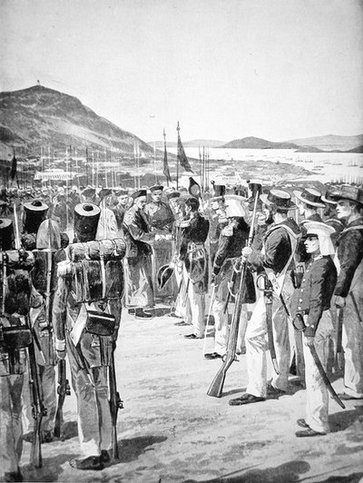 Die Abtretung von Hongkong an die Briten im Jahr 1841 von Richard Caton Woodville