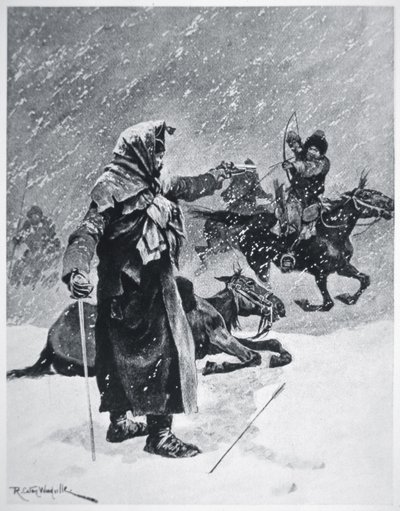 Turkisch-baschkirische Kosakenbogenschützen verfolgten und bedrängten den Rückzug von Napoleons Armee aus Russland im Jahr 1812 von Richard Caton Woodville