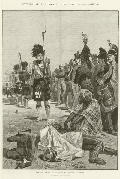 Die 42. Highlander bewachen die französischen Gefangenen von Richard Caton Woodville junior