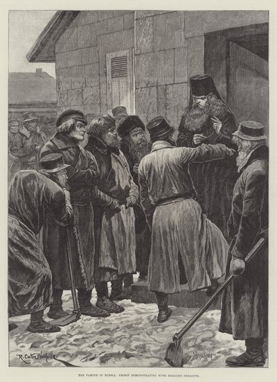 Die Hungersnot in Russland, Priester ermahnt wütende Bauern von Richard Caton Woodville junior