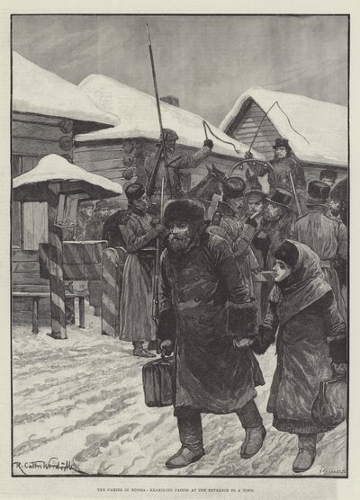 Die Hungersnot in Russland, Überprüfung der Pässe am Eingang zu einer Stadt von Richard Caton Woodville junior