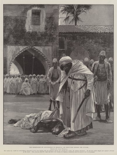 Die Unterdrückung der Gesetzlosigkeit in Marokko, eine Hinrichtung vor dem Sultan von Richard Caton Woodville junior