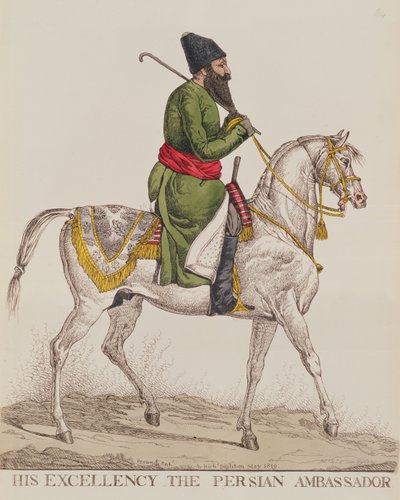 Seine Exzellenz der persische Botschafter Mirza Abul Hassan Khan während seines zweiten Botschafterbesuchs in London, 1819 (Druck) von Richard Dighton
