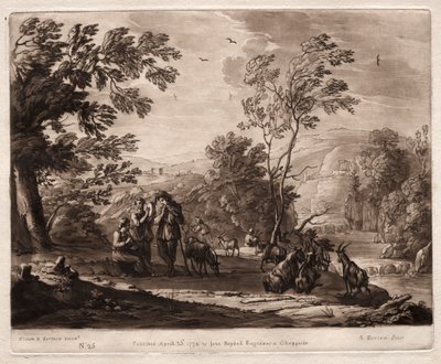 Liber Veritatis: Nr. 25, Eine bergige und bewaldete Landschaft mit Hirten, die spielen, und Ziegen, die weiden von Richard Earlom