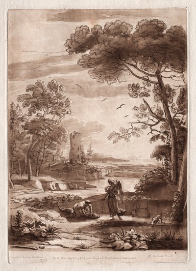 Liber Veritatis: Nr. 50, Eine Flusslandschaft mit Tobias und dem Engel von Richard Earlom