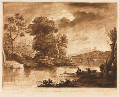 Liber Veritatis: Nr. 68, Eine Landschaft bei Sonnenuntergang mit Fischern, die ein Netz ziehen von Richard Earlom